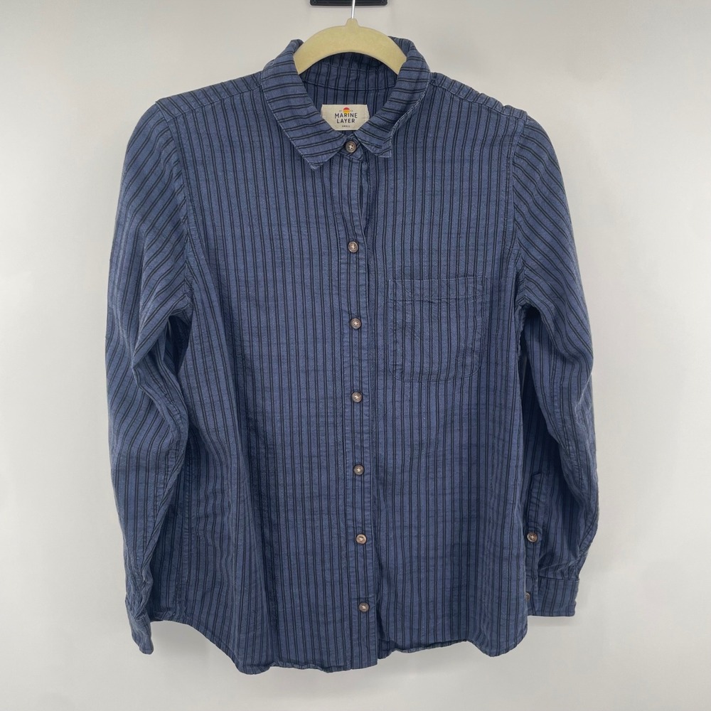 Marine Layer Button Down Shirt Womens Small Blue Striped Tencel Long Sleeve Top